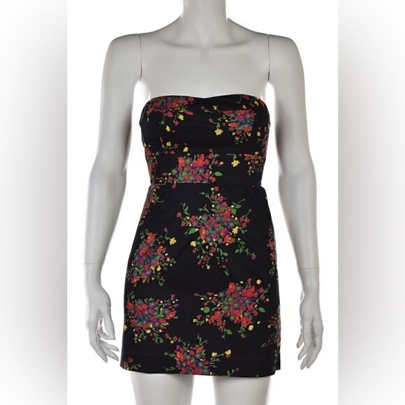 Free People Womens Dress Size 2 Black Floral Sheath Empire Waist Strapless Short - Picture 1 of 8